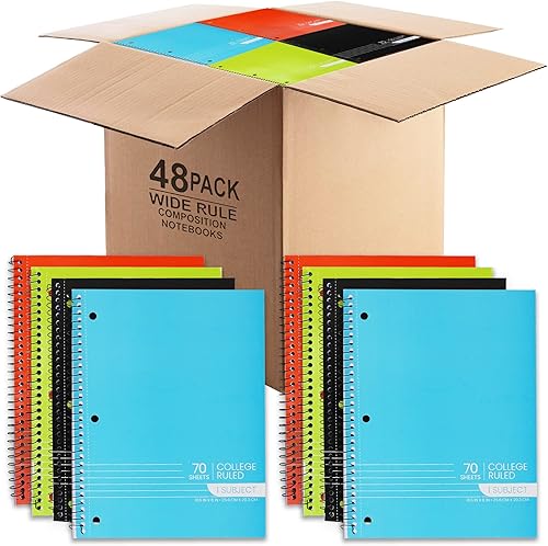 Cuadernos en espiral, cuaderno de 1 materia a granel, cuadernos de rayas universitarias 70 hojas 3 agujeros perforados, cuadernos de materias para