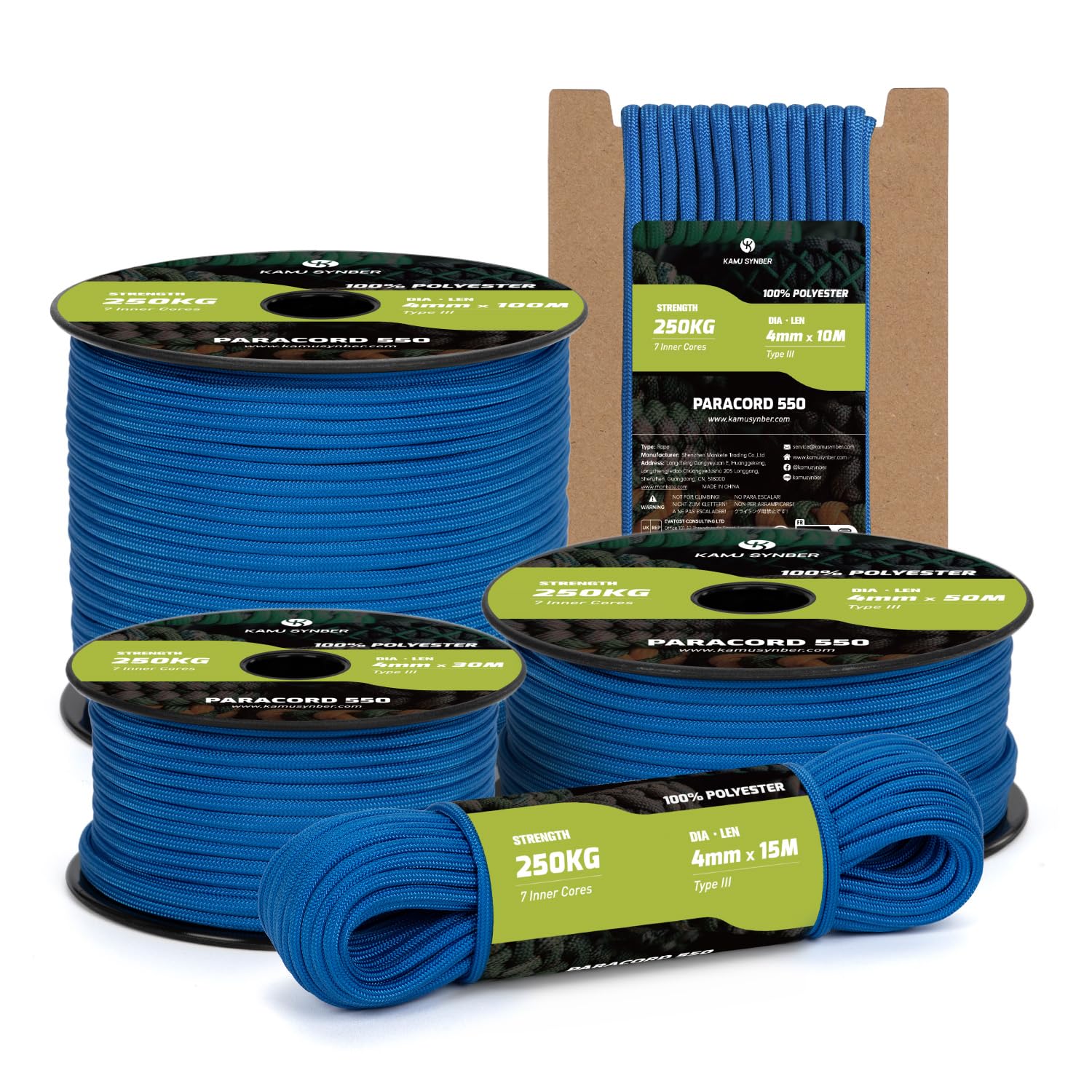 Kamu Synber Paracord 550 Type III 4mm 50m 7 Strands 100% Polyester Rope Parachute Cord Ideal for Crafting, Outdoor, Survival | Support 250kg | Dark Blue