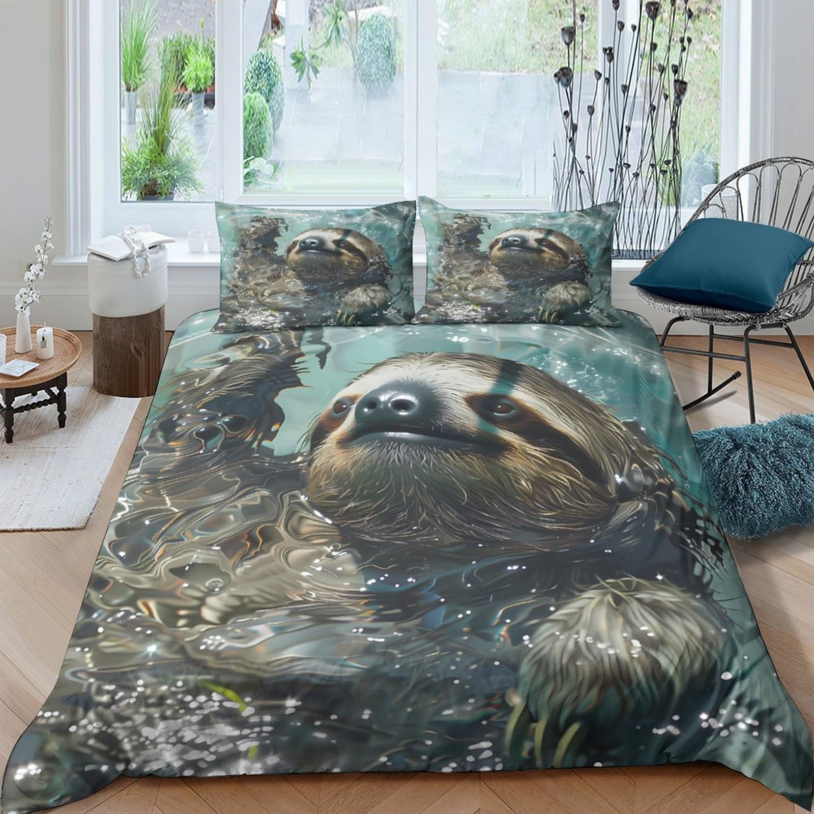 Ctjqhvkz Style-5 3D Printed Sloth Forest Fitted Sheet Microfiber Soft Anti-Slip Mattress Cover For Bedroom Dorm Home Decor Single（135X200cm）