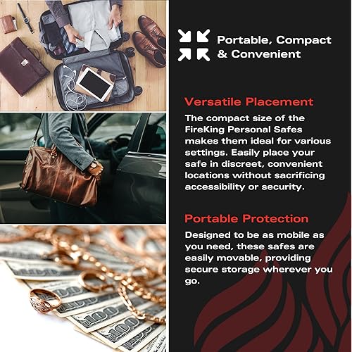 Miniatura 5 de FireKing Mini caja fuerte con cerradura de combinación, caja de seguridad para el hogar, caja fuerte compacta para objetos de valor, pequeña caja de