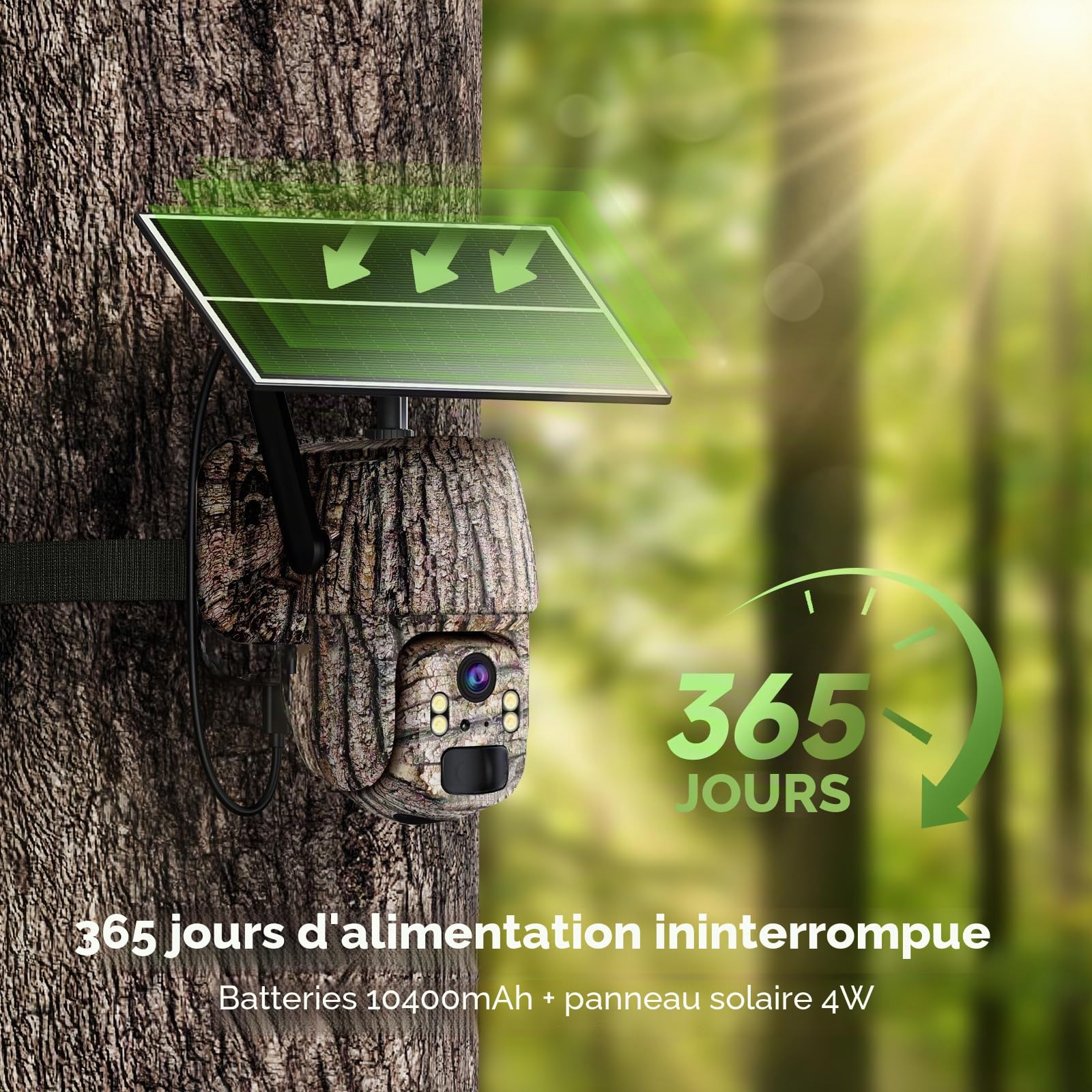 Caméra de Surveillance Extérieure Solaire 4G LTE, Vision Nocturne 4K en Couleur, PTZ 360°, Détection de Mouvement, Audio Bidirectionnel, IP66 Étanche, Sans WiFi avec Carte SIM
