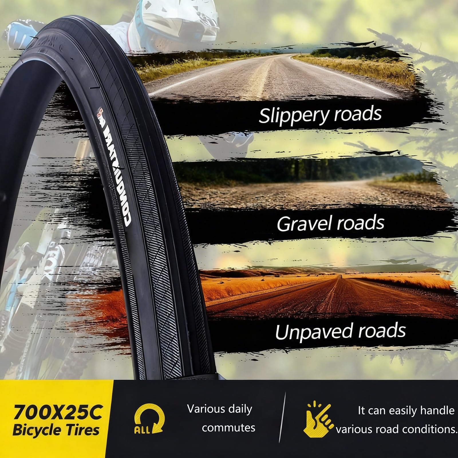 2PCS 700x25c 25-622 Opon Odpornych na Przebicia, Ciśnienie Maksymalne 110 PSI, Lekkie, Niski Opór Toczny, Odporna na Zużycie Guma dla Rowerów Szosowych, Przednie i Tylne