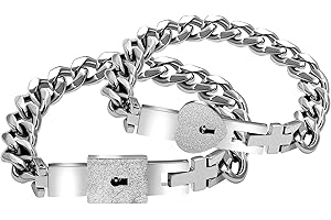Titanium Steel His and Hers Heart Lock Bracelet & Key Necklace Set