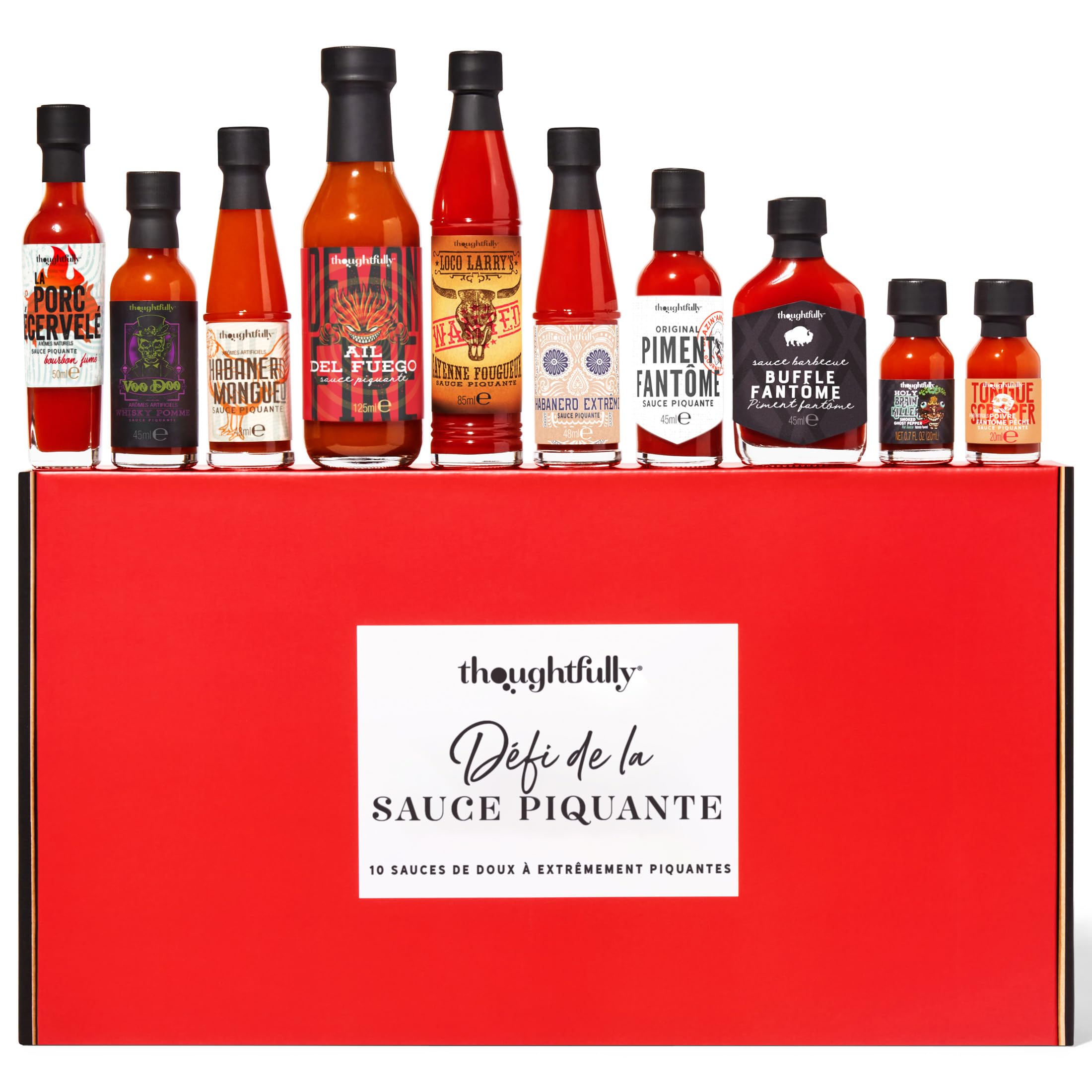 Thoughtfully Hot Sauce Challenge – Coffret 10 Sauces Piquantes de Douce à Extrême – Échelle de Scoville – Idée Cadeau Homme, Mari, Père – Anniversaire, Fête des Pères