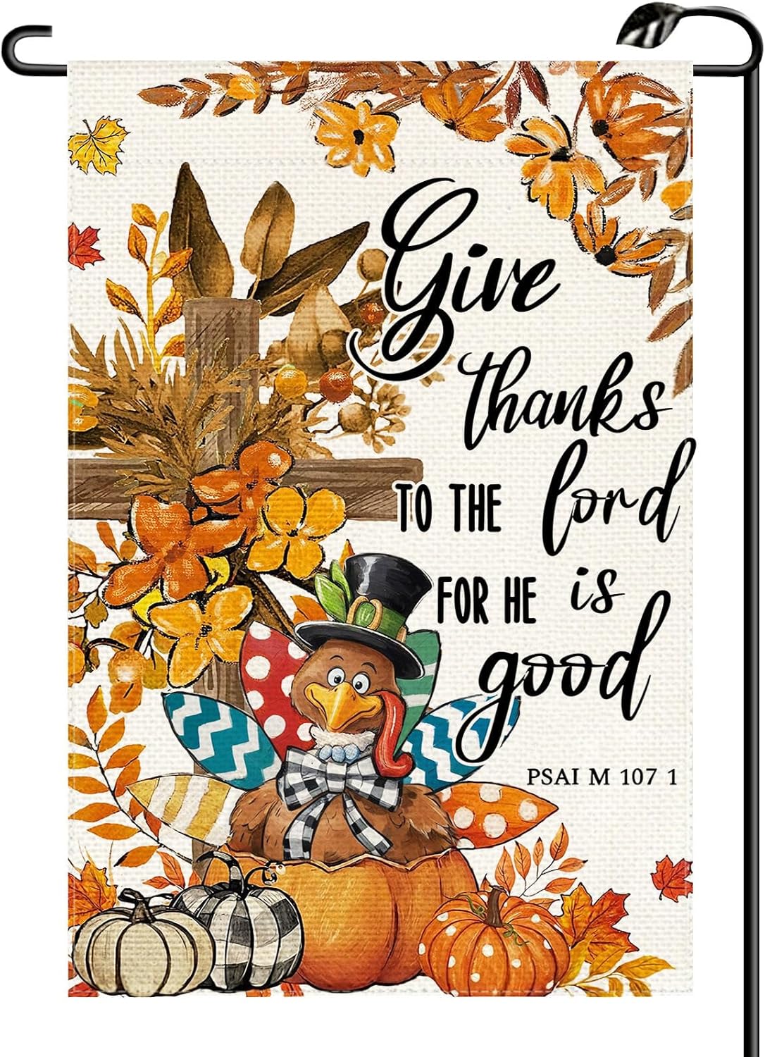 Thanksgiving Give Thanks Garden Flag 12x18 Inch Vertical Double Sided Fall Turkey Cross Pumpkin Small Flags Farmhouse Outside Decoration For Yard (ONLY FLAG) GE29