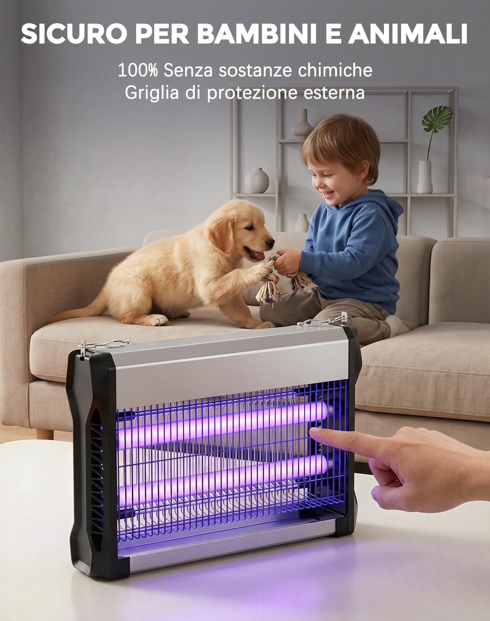 Zanzariera Elettrica 20W, Lampada Antizanzare con Griglia 2500V, Copertura 100㎡, Ammazza Insetti Professionale Silenzioso, Ignifugo V0, per Interni, Casa, Cucina, Ufficio e Camera da Letto