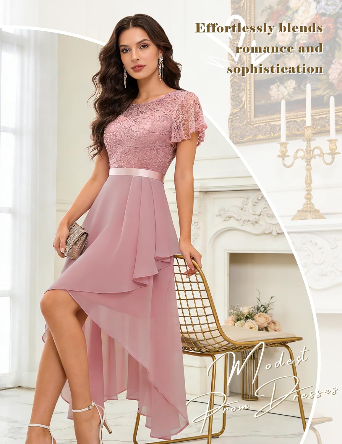 Wedtrend Women's Formal Wedding Guest Dress Ruffle Bridesmaid Dress Flutter Sleeve Prom Dresses for Teens