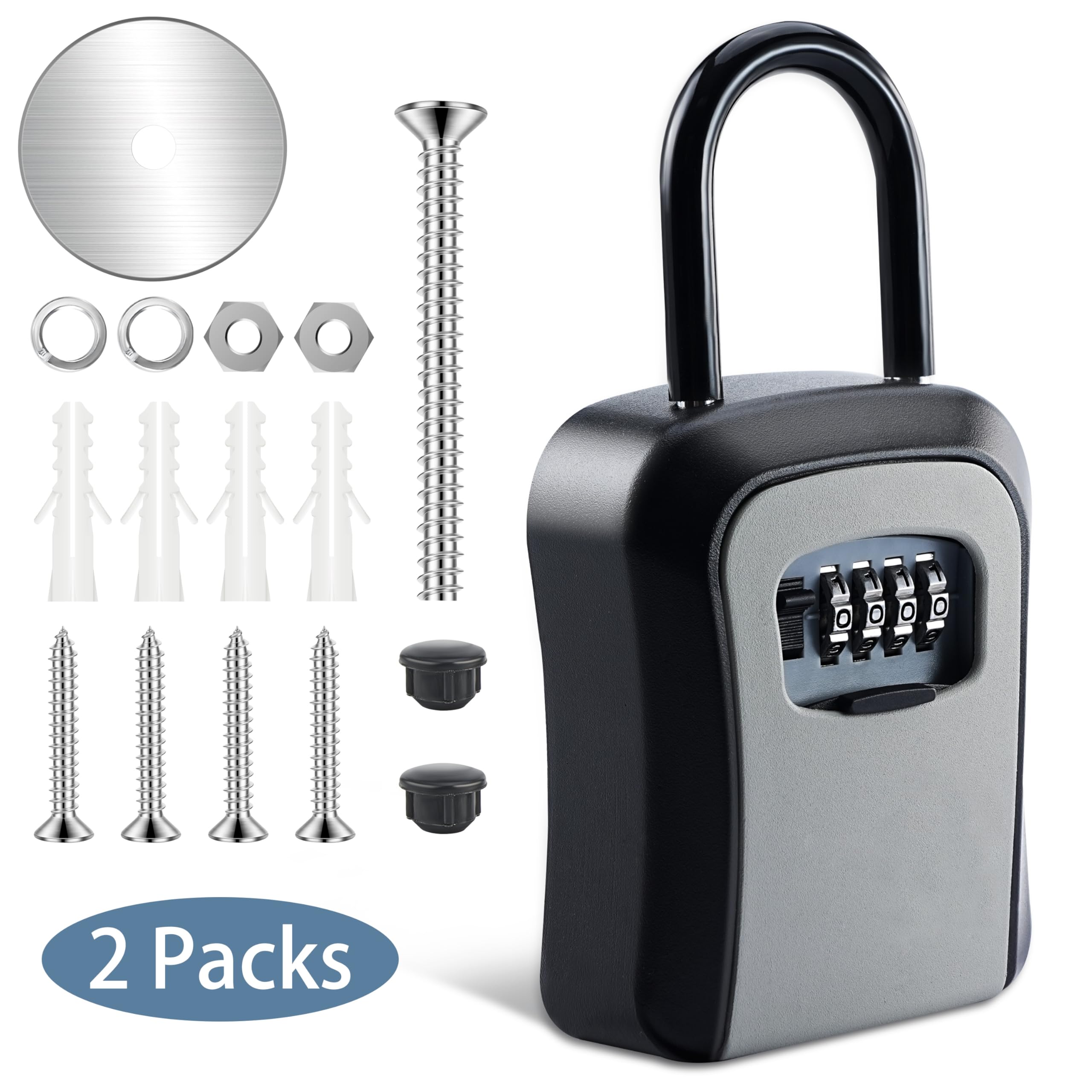 Lot de 2 boîtes à clés en alliage de zinc de qualité supérieure avec serrure à combinaison pouvant contenir 5 clés - Résistant aux intempéries - Noir