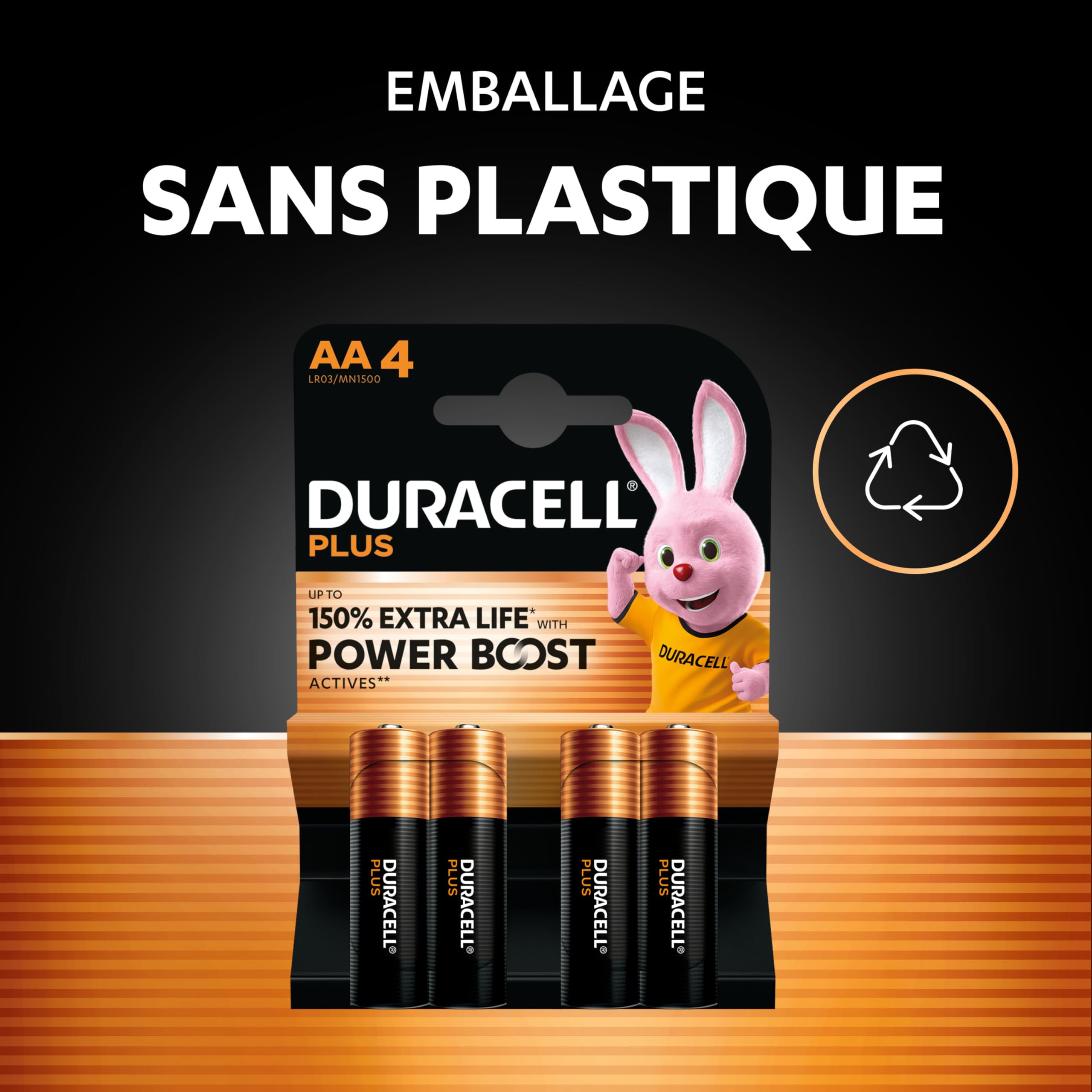 DURACELL Plus Piles AA (Lot de 12) – Piles Alcalines 1,5 V–Durent jusqu’à 150 % plus longtemps grâce aux Actifs POWER BOOST–Fiable pour vos Appareils du Quotidien–Emballage 0 % Plastique – MN1500