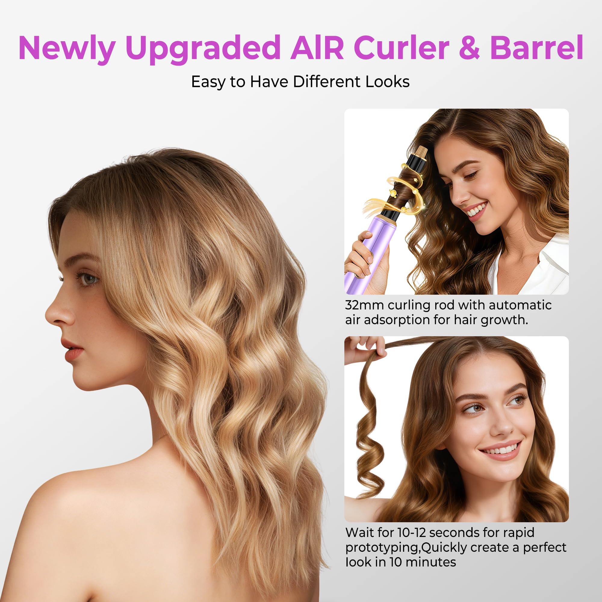 Neue Airstyler 5 in 1 Föhnbürste Set, Ionen Hairstyler mit 30mm Warmluft-Lockenstab | 1000W Haartrockner für Volumen, Trocknen, Glätten & Locken | 3 Temperaturstufen (50°C-105°C) für Alle Haartypen