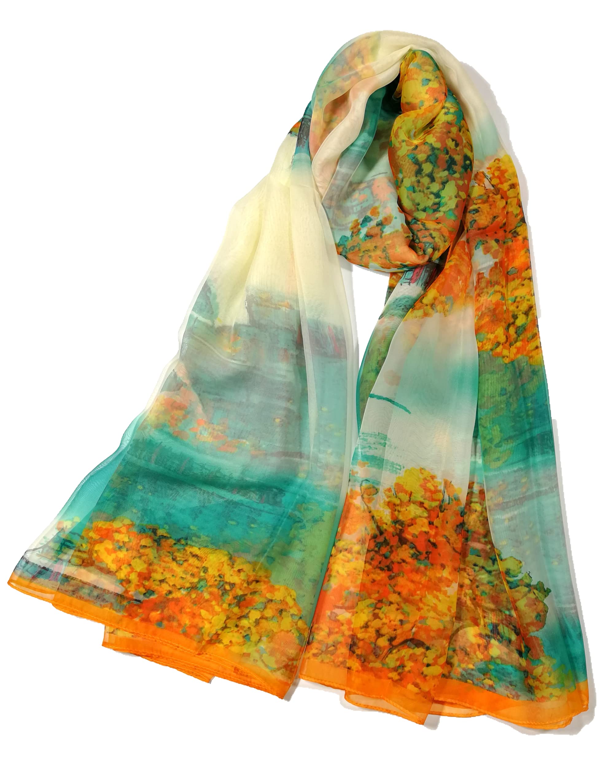 Shanlin Super Large Silk Feel Floral Scarves for Women in Gift Box, Landscape-yellow, 70.5” x 55” (180x140cm) — image 1