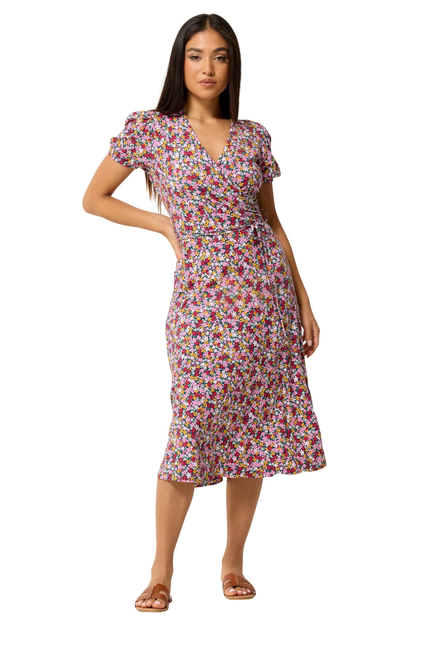 M&Co Women's Petite Floral Midi Wrap Dress Size 18