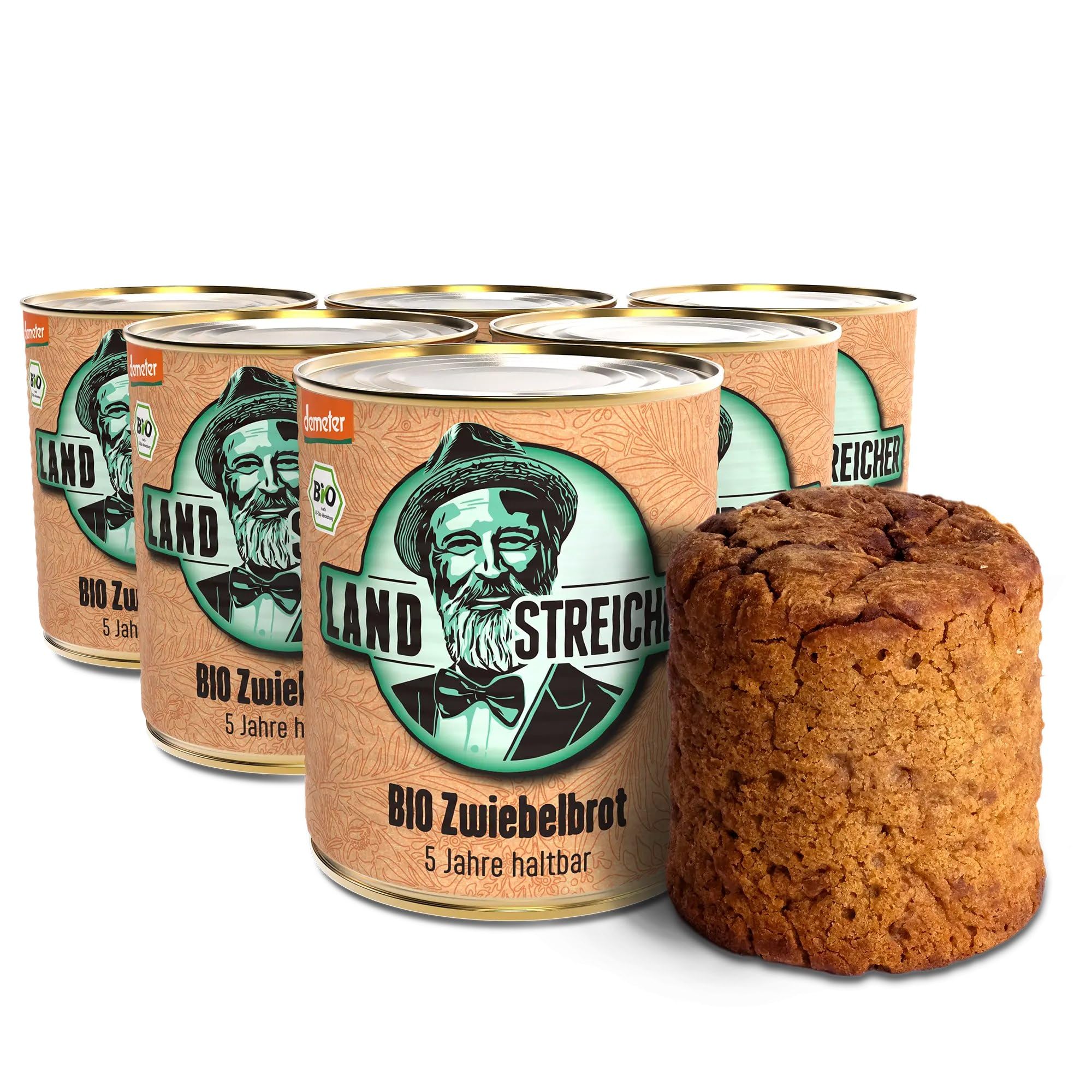 LANDSTREICHER Demeter BIO Dosenbrot, Zwiebelbrot, 5 Jahre haltbar, 6er Pack (2.400g)