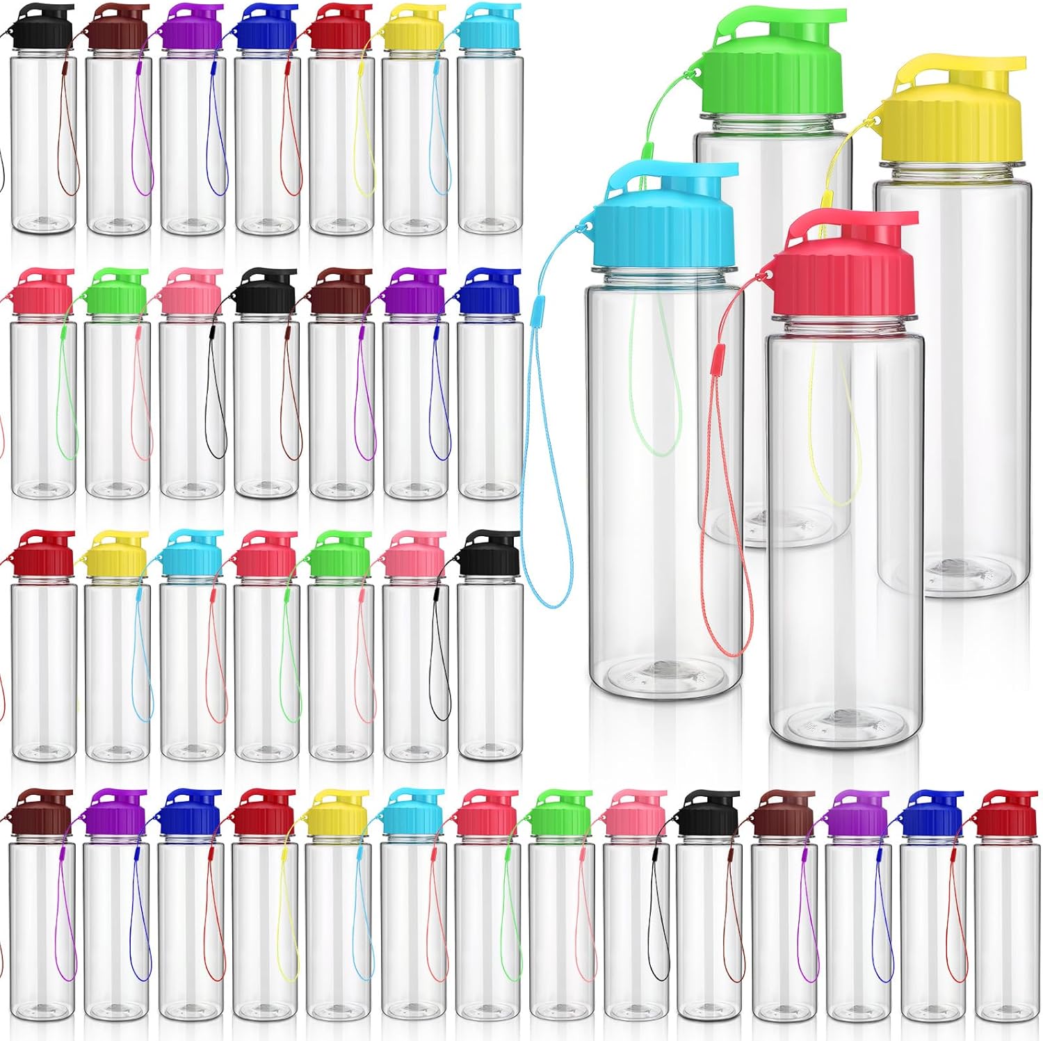 Domensi 50 Pieces Plastic Water Bottle Bulk 17 oz Sports Adults Reusable Large Water Bottles with Leak Proof Flip Top for Adults Fitness(Multicolor)