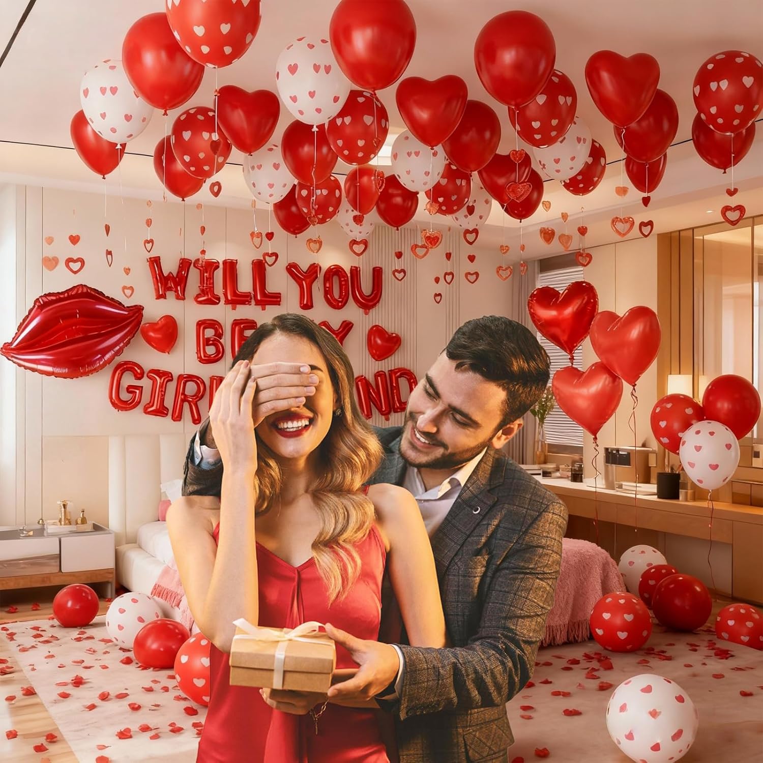 Will You Be My Girlfriend Balloons Sign, Be My Girlfriend Proposal, Red Rose Petal, Red Heart Balloons, Valentines Day Decorations - Image 4