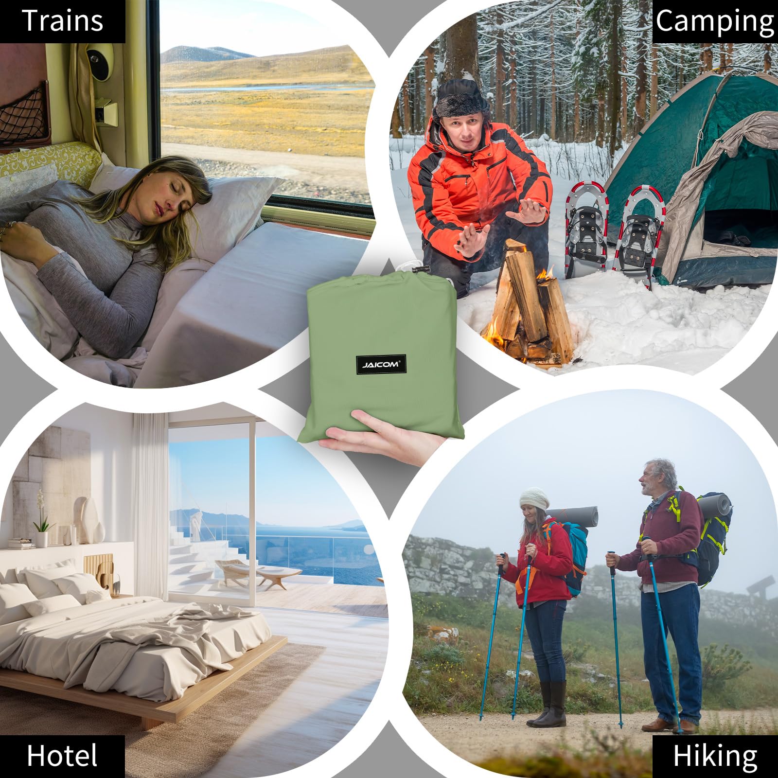 JAICOM Doublure de sac de couchage – Drap de voyage et sac de couchage pour adulte, drap de voyage léger pour camping, hôtel et auberge, extérieur