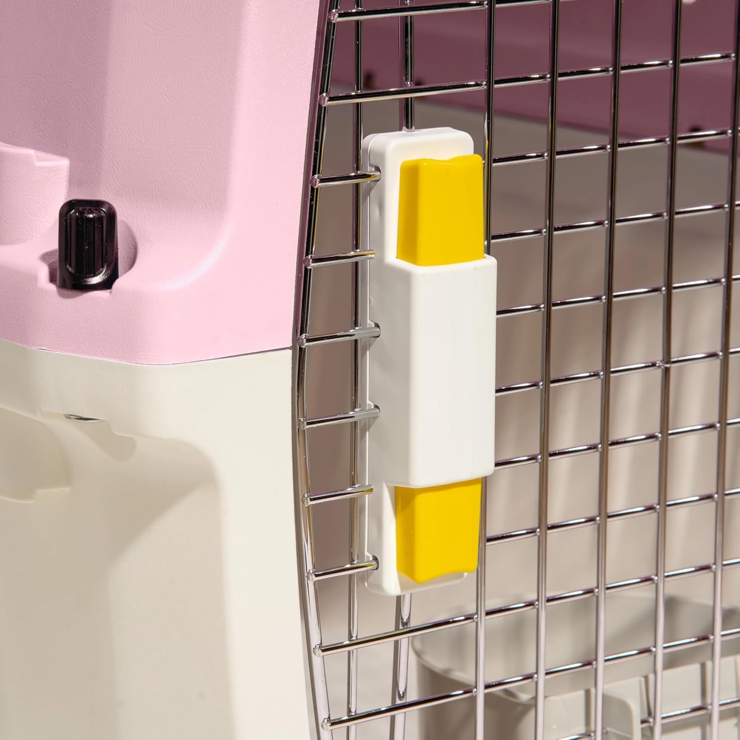 24" Plastic Travel Pet Kennel with Clip-On Bowl, Pink – Portable Pet Carrier for Small Dogs & Cats, Heavy Duty Secure Locking, Ventilated, Easy Clean, for Car Travel, Indoor Use