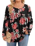 Plus Size Tops for Women Long Sleeve Shirts Crew Neck Casual Loose Tunic Blouse Fall and Winter