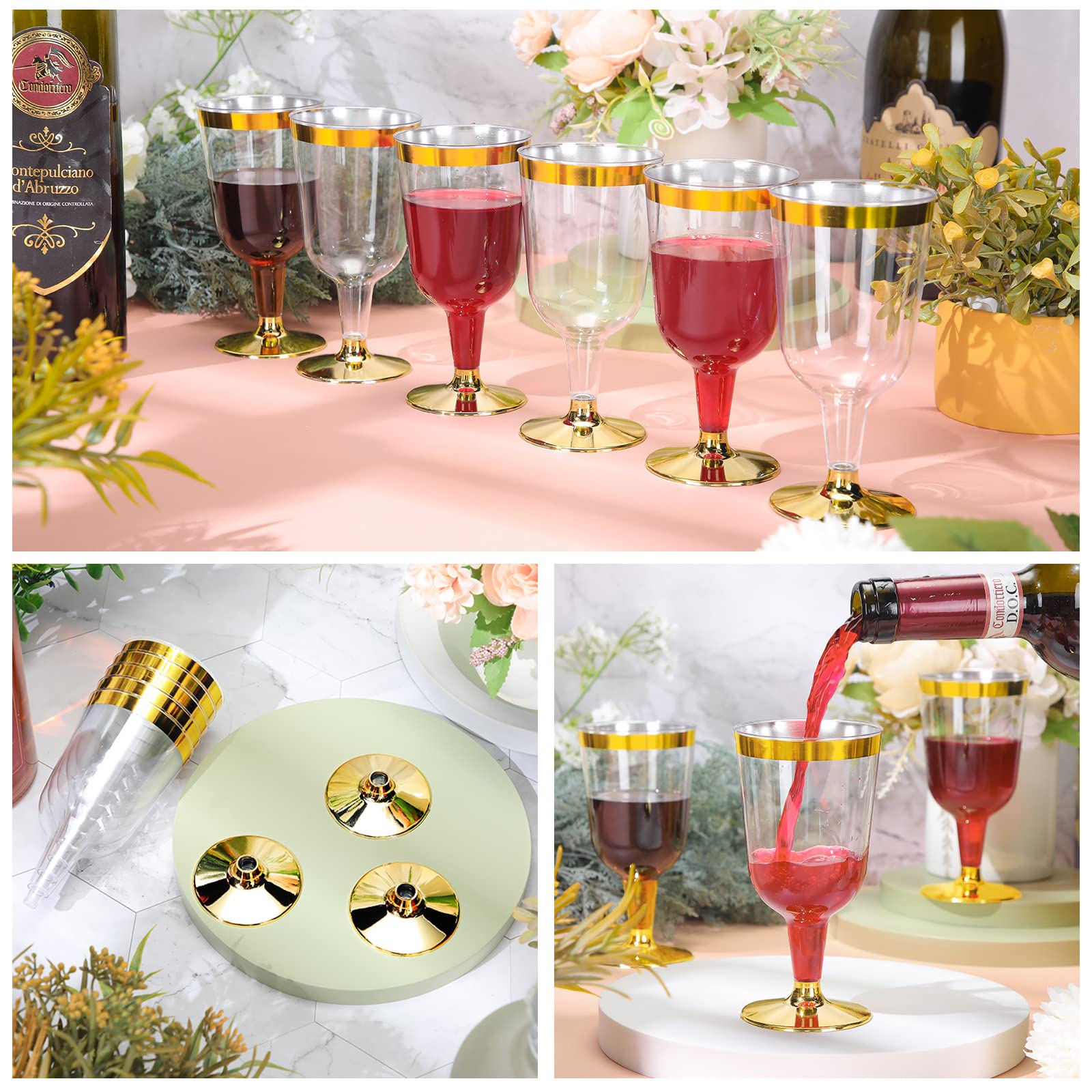 Lot de 100 verres à vin en plastique transparent avec tige, 177 ml