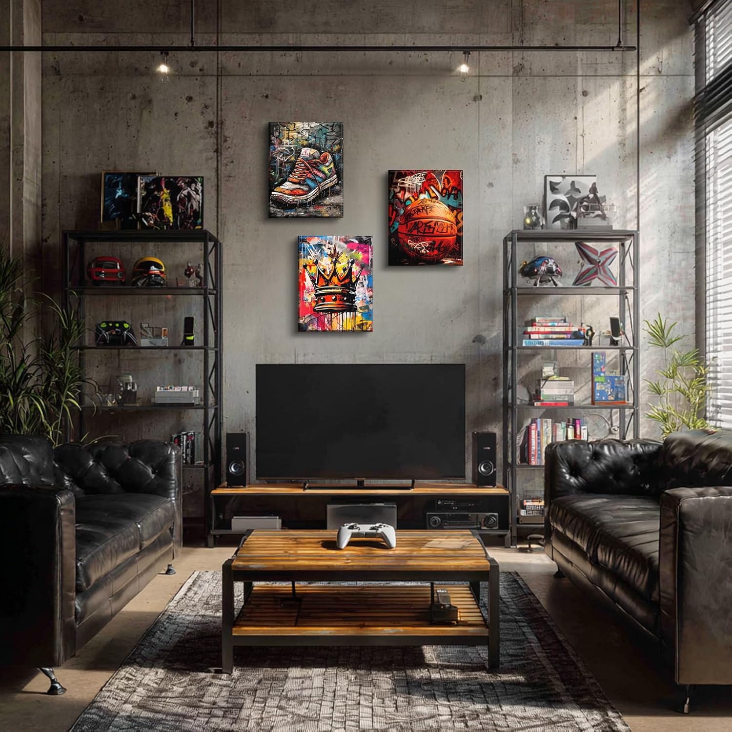 3Pcs Urban Graffiti Basketball Wall Art Graffiti Street Canvas Prints Teen Sports Posters Picture Crown Sneaker Boys Room Wall Decor Painting for Boys Bedroom Man Cave Ready to Hang(12X16in Canvas) - Image 4