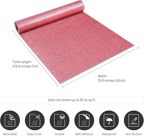 Miniatura 2 de Stickyart Papel tapiz con purpurina de 15.8 x 275.6 pulgadas, rollo de papel tapiz de tela con purpurina de oro rosa autoadhesivo para gabinetes,