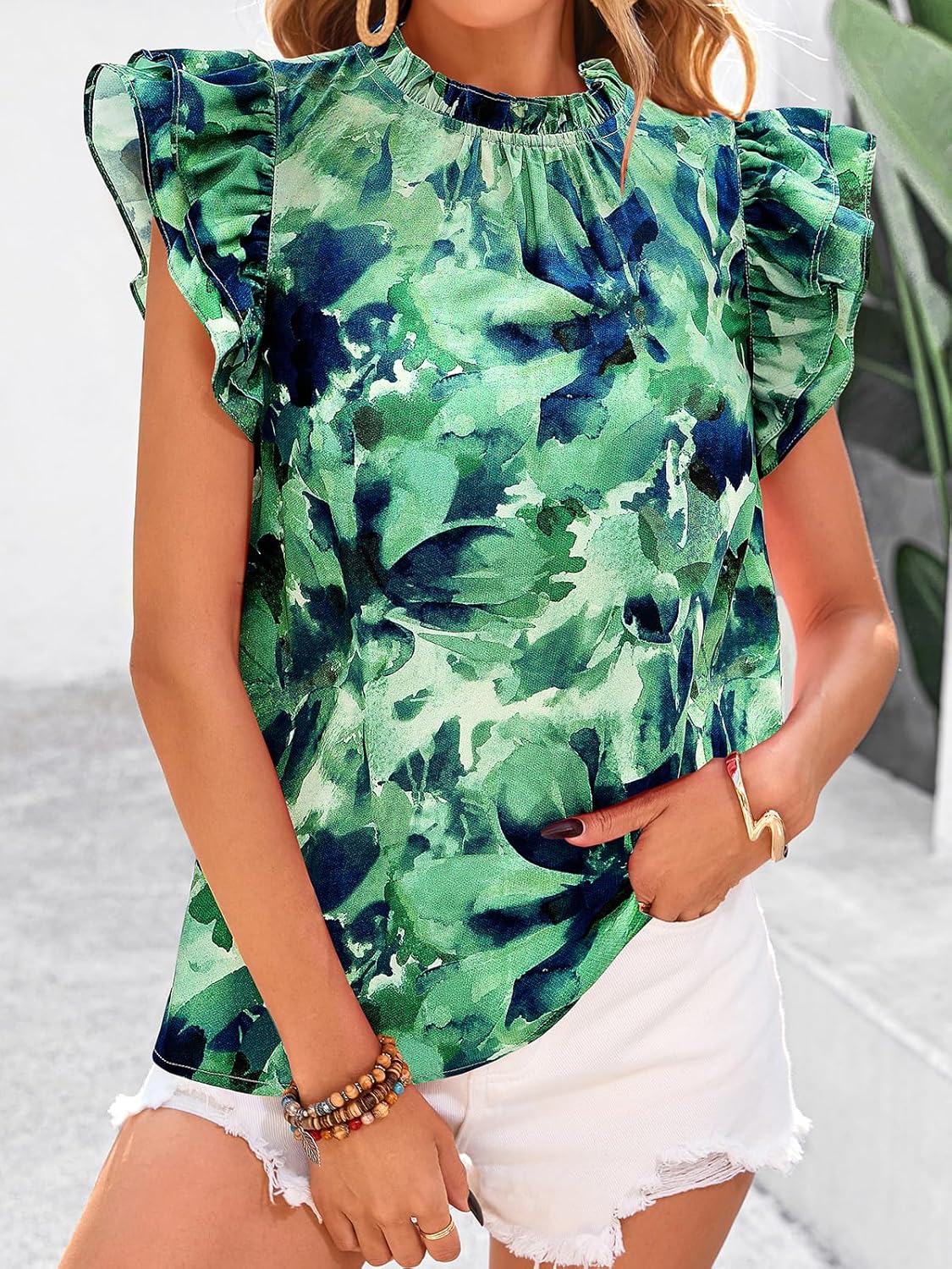 PRETTYGARDEN Women's Ruffle Short Sleeve Summer Tops 2026 Trendy Floral Trim Neck Casual Dressy Chiffon Boho Blouses Shirts - Image 2