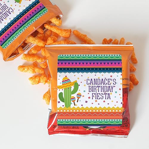 Miniatura 8 de Etiquetas adhesivas personalizadas para bolsa de chips de cumpleaños de fiesta mexicana, etiquetas personalizables para bolsas de aperitivos y