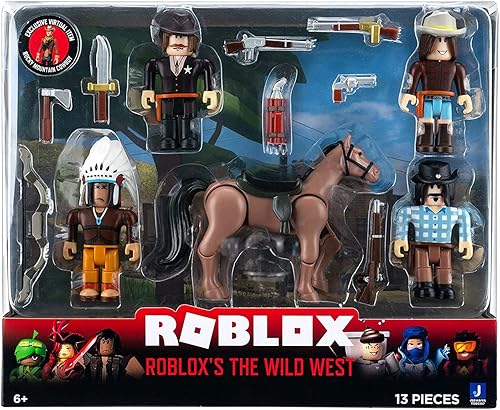 Roblox Colección de acción - Paquete de cinco figuras del salvaje oeste [incluye artículo virtual exclusivo]