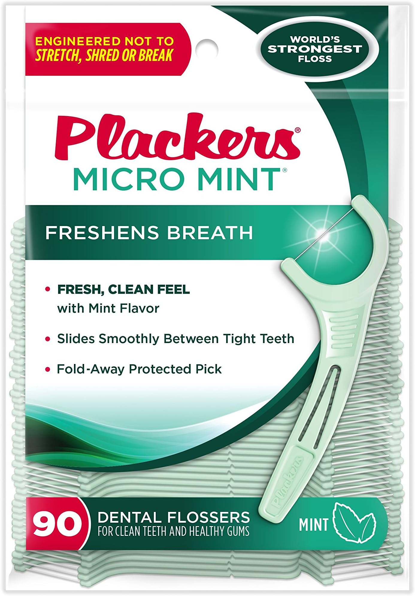 PlackersMicro Mint Dental Flossers Count Pack of 6 Plackers Micro Mint Dental Flossers, 90 Count (Pack of 6)
