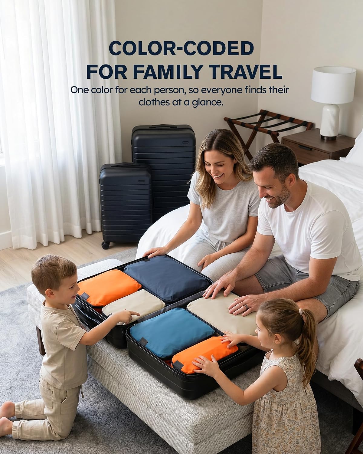 Tolaccea Travel Packing Cubes Set for 24" Suitcase Compression Organizer | Ripstop Nylon | Color-Coded Organization | Compression Storage System | Easy Sorting for Family & Shared Luggage | 7 PCS Set