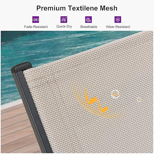 Miniatura 7 de PURPLE LEAF Sillón reclinable de aluminio para exteriores, 2 piezas, con ruedas y reposabrazos, para piscina, patio, playa, color beige