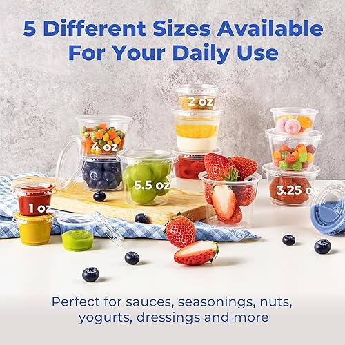 Miniatura 7 de Fit Meal Prep Paquete de 1250 vasos de gelatina de 4 onzas con tapas, tazas desechables para porciones de soufflé para salsa