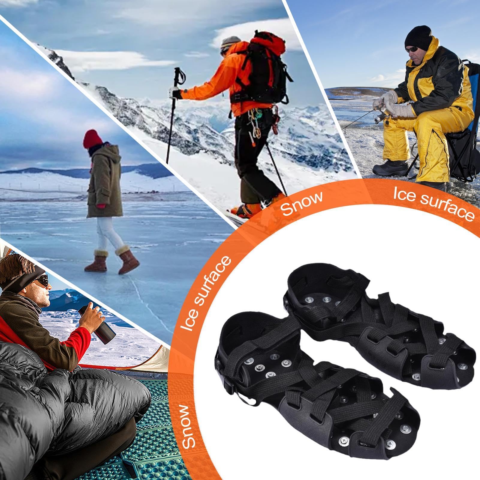 Crampons pour bottes de randonnée 32 Pointes Antidérapantes | Traction Agressive Neige Glace Pour marche, escalade, pêche, alpinisme, course neige, hommes femmes jeunes, bottes