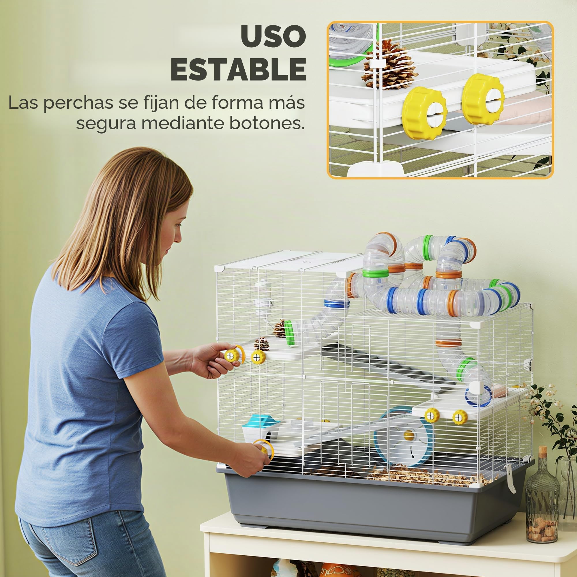 PawHut Jaula para hámster de 4 niveles, jaula para roedores y animales pequeños, con rueda, tazón de pienso, túnel, puerta superior, jaula para pequeños animales, jaula para hámsters sirios, 78 x 45 x
