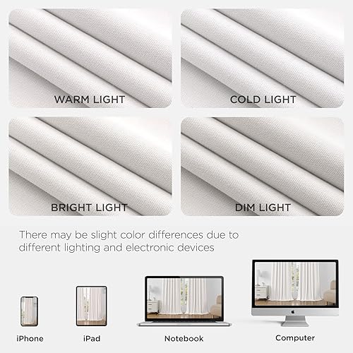 Miniatura 8 de Joydeco Cortinas opacas blancas de 84 pulgadas de largo, juego de 2 paneles de cortinas opacas 100% de lino, bolsillo para barra y pestañas