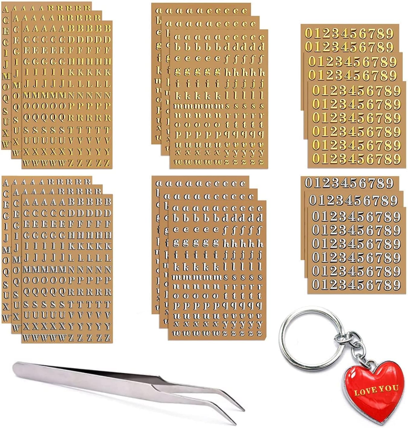 18 Sheets Small Letter Stickers for Resin,Small Gold/Silver Letter Stickers Metallic Alphabet Number Stickers Nail Art Epoxy Resin Crafts,Glitter Self Adhesive DIY Scrapbook Stickers with Tweezers