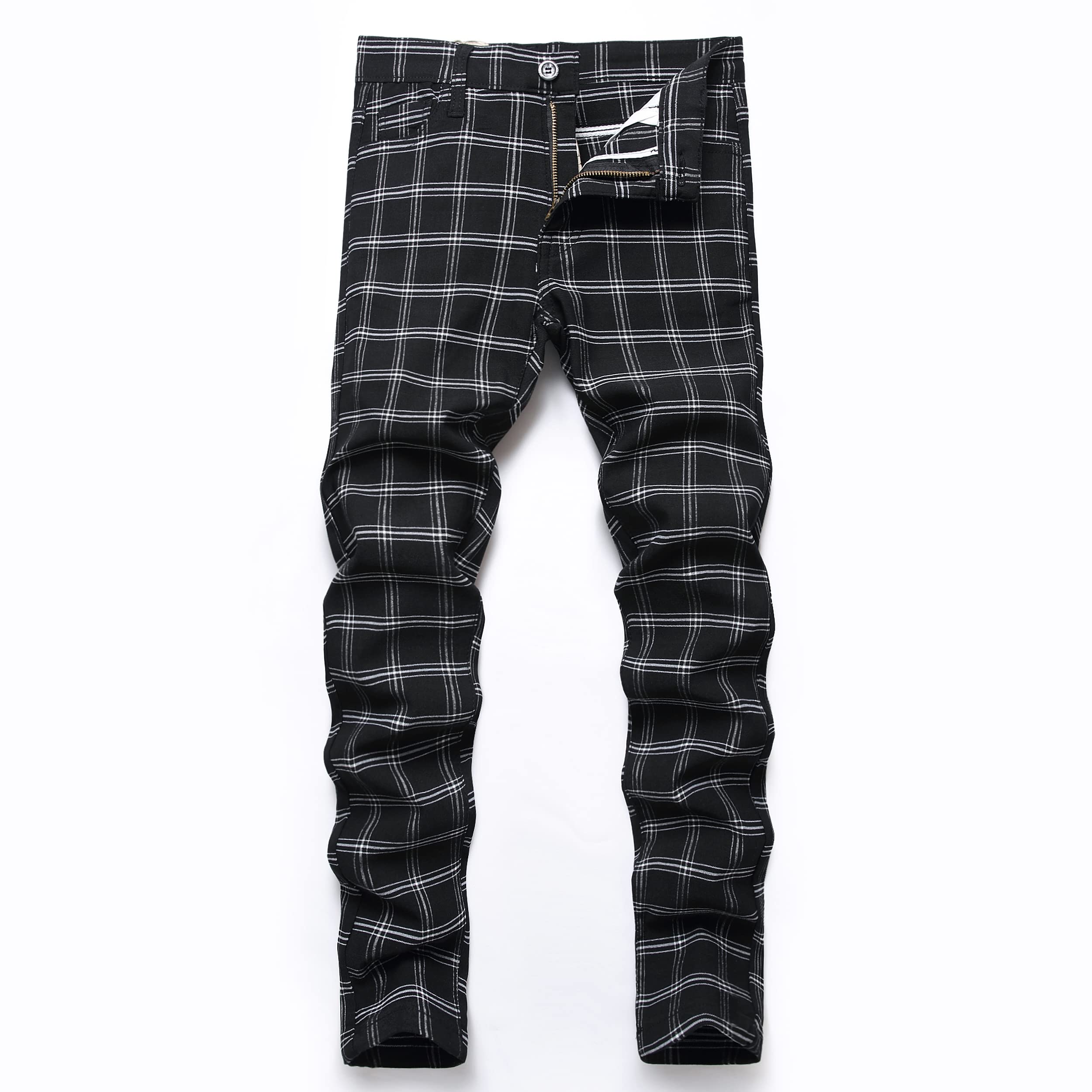 NOVOCCT Plaid Panst da uomo, pantaloni skinny da uomo, elasticizzati, slim fit, stile casual da lavoro, pantaloni chino da uomo, Plaid nero., 42