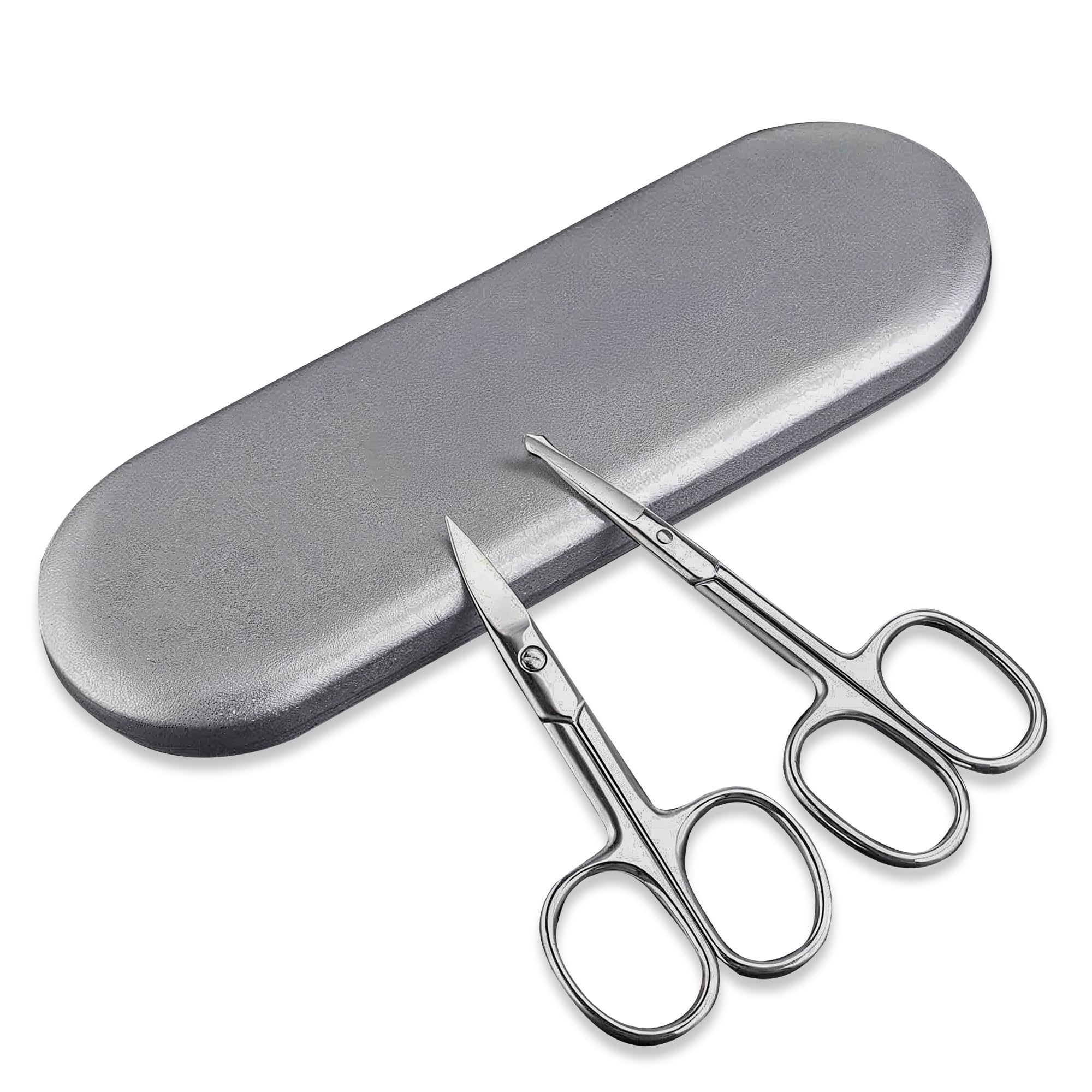 RarePicks Nasal Safety Personal Grooming Scissor for Nose Hair, Beard, Moustache and Eyebrow | Heavy Duty & Rust Free SS Metal | Travel Friendly with Storage Box | Set of 2 Scissors | Silver |