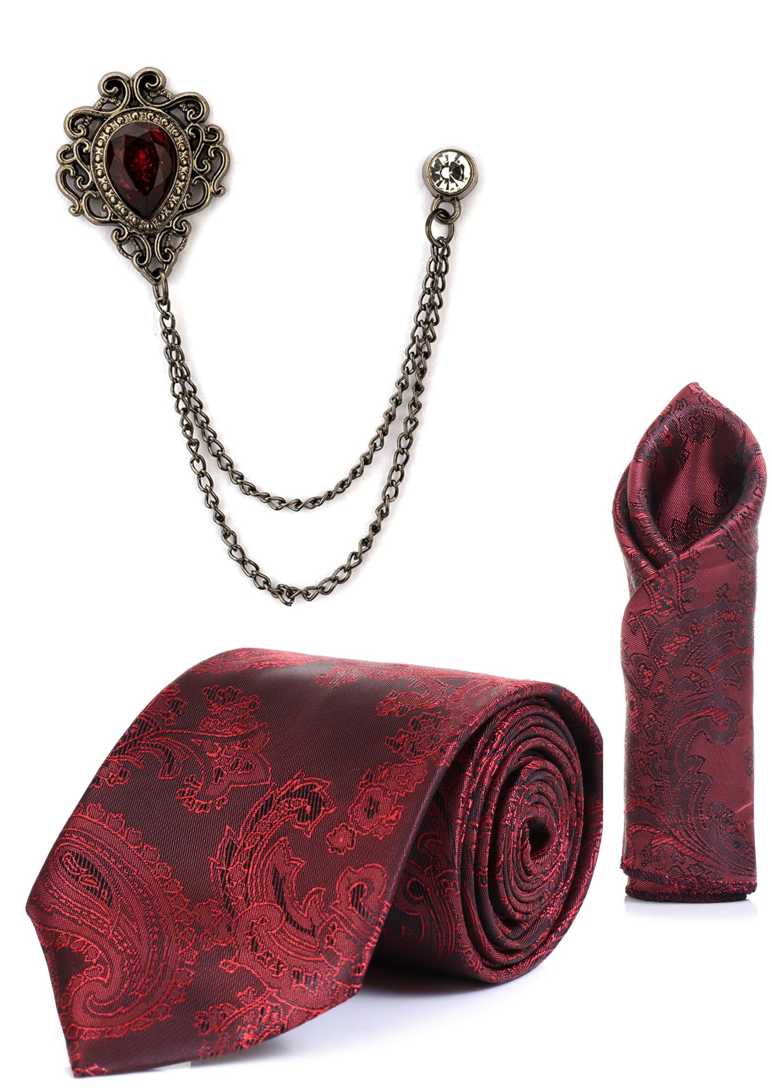 random stripe Premium Paisley Necktie, Pocket Square & Brooch Set for Men – 3 Elegant Colors erfect for Weddings, Parties & Formal Events-picture-7