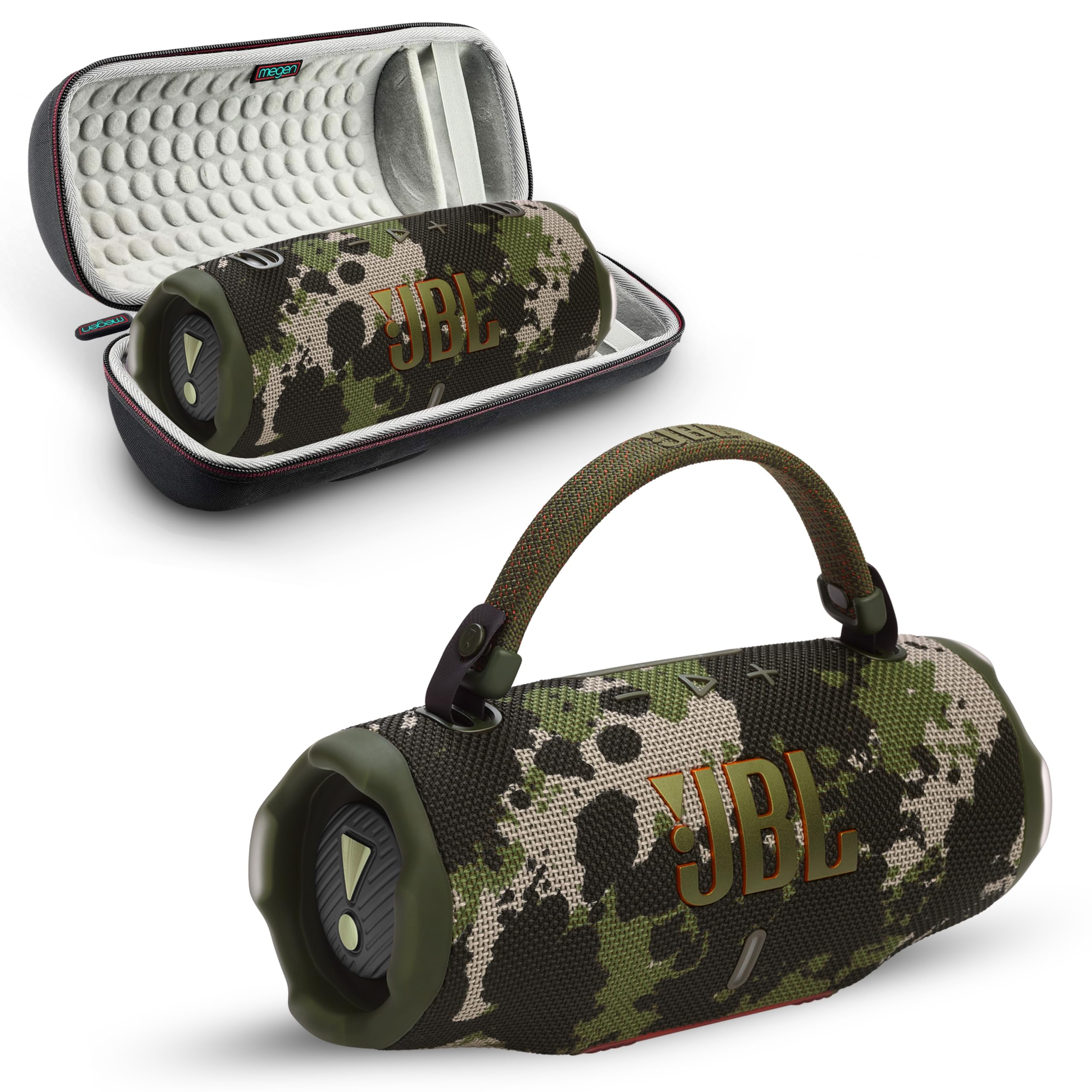 Charge 6 Portable Bluetooth Speaker | IP68 Waterproof, DustProof, and DropProof, Outdoor Wireless Audio | 28Hrs Playtime Megen Hardshell Protection Case (Camo)