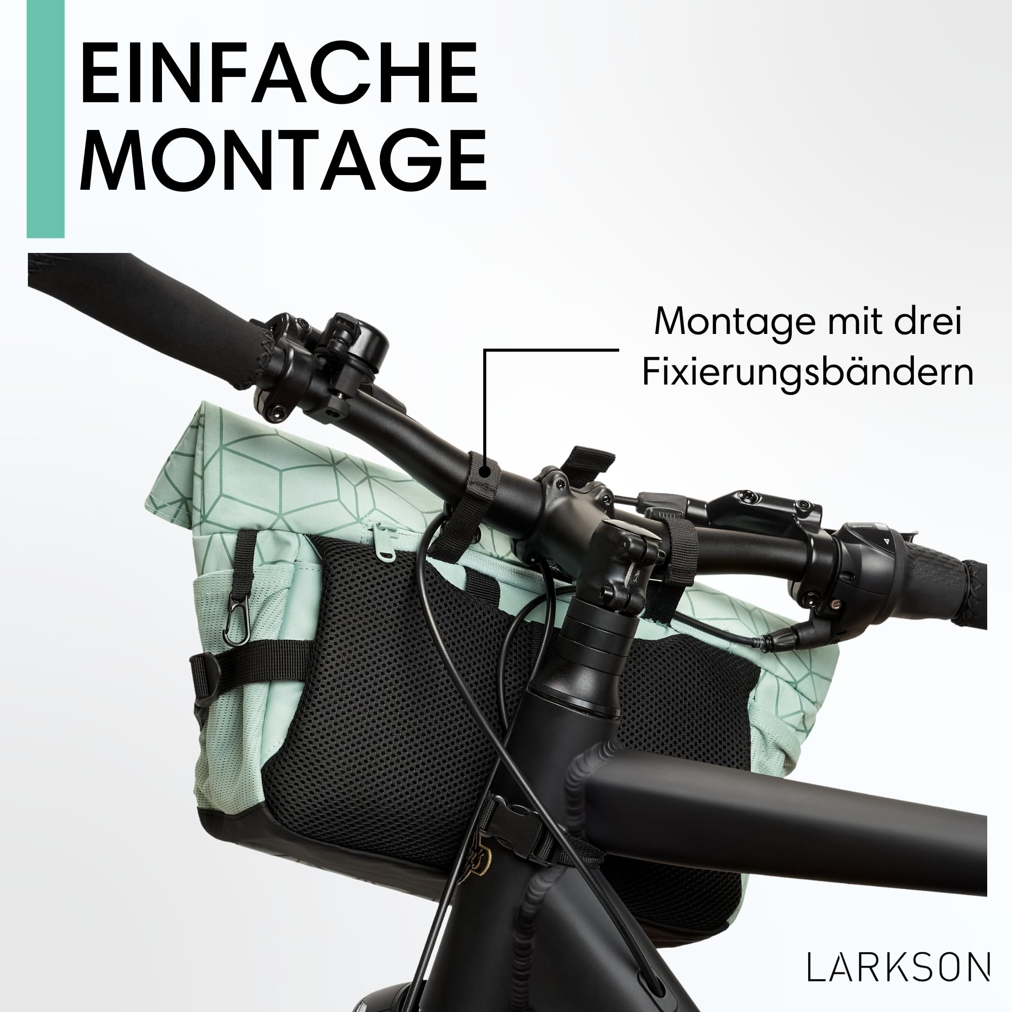 LARKSON Lenkertasche Fahrrad Grün - Lasse - 2 in 1 Fahrradtasche & Umhängetasche - Bikepacking Tasche für Lenker Vorne mit Reflektion - Wasserabweisend