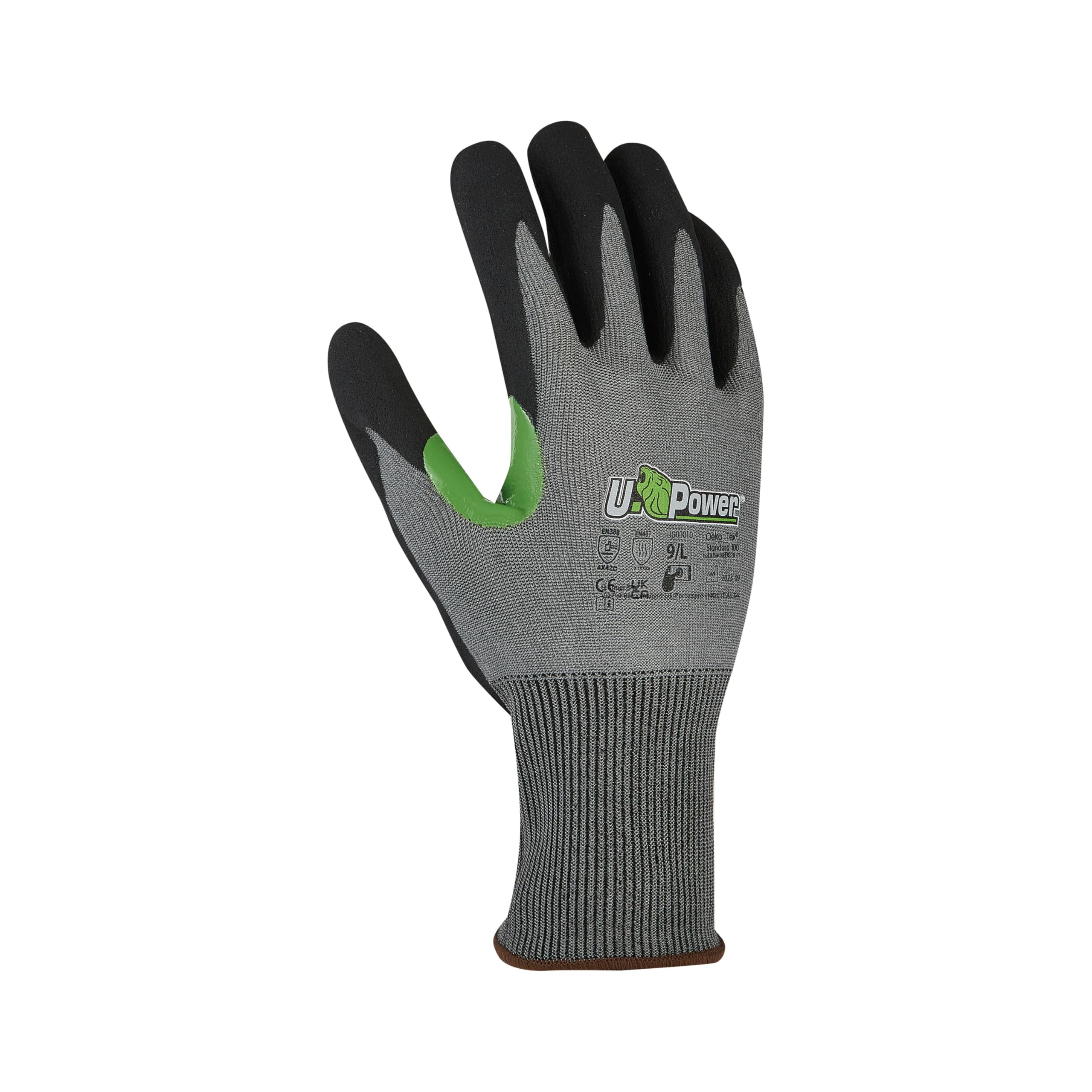 U Power Jasper Guante trabajo seguridad Soporte HPPE Goldsilk Recubrimiento nitrilo Refuerzo microespuma policía Índice resistencia al corte D Protección contra riesgos mecánicos Gris 9/L 12 piezas