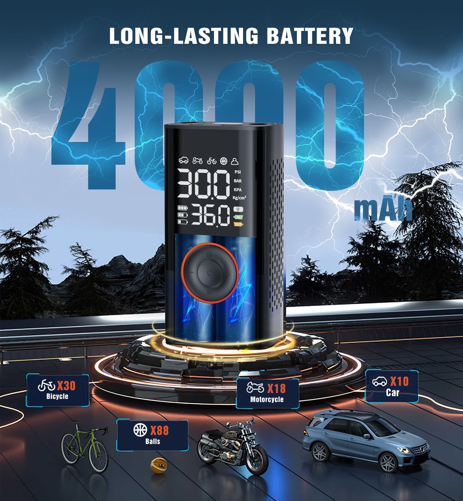 Tire Inflator Portable Air Compressor Portable Cordless Mini Air Pump with Digital Pressure Gauge Inflater 150PSI 3X Fast — view 2