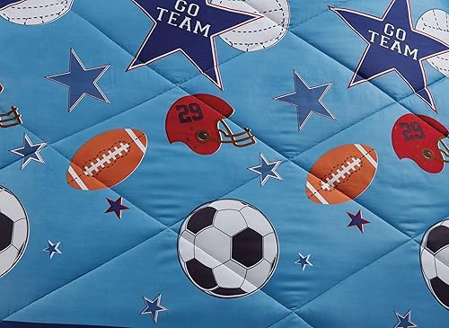 Miniatura 7 de Chezmoi Collection Juego de edredón deportivo de 4 piezas para niños y adolescentes, tamaño individual, con sábana bajera, microfibra suave, color