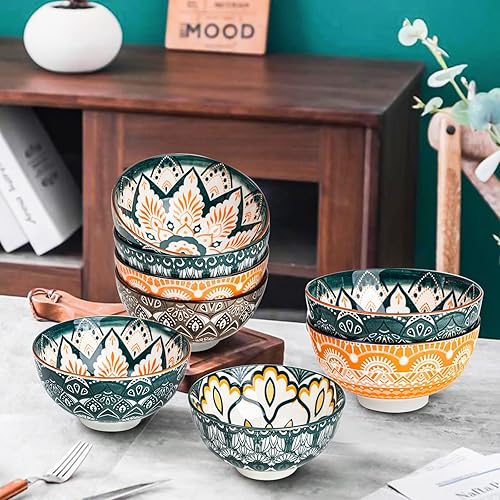 Miniatura 4 de Foraineam Paquete de 12 cuencos de porcelana, juego de cuencos pequeños de 10 onzas, coloridos cuencos redondos florales para sopa, helado,