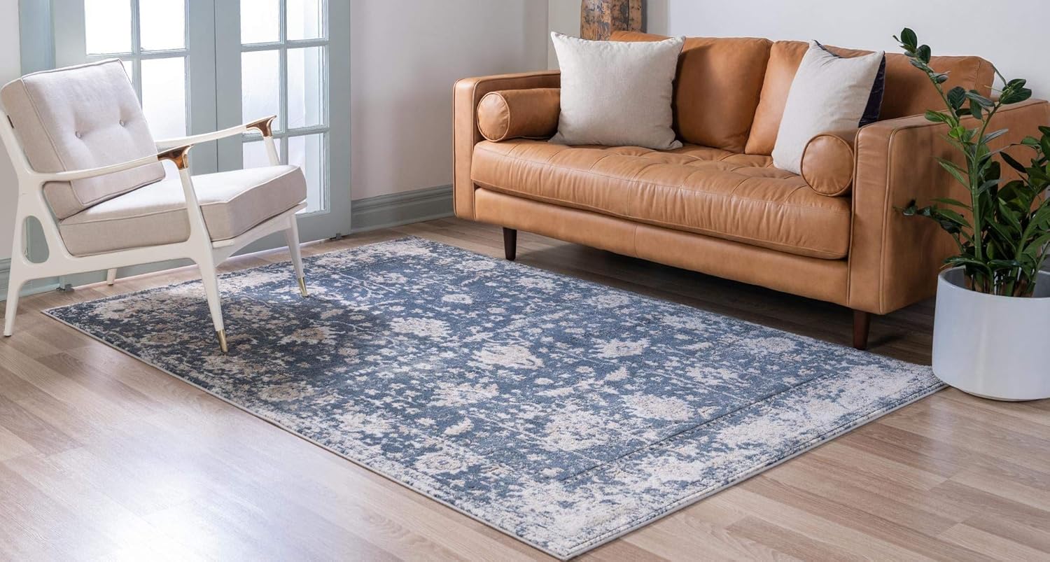 Rugs.com Oregon Collection Rug – 10' x 14' Blue Low-Pile Rug Perfect for Living Rooms, Large Dining Rooms, Open Floorplans