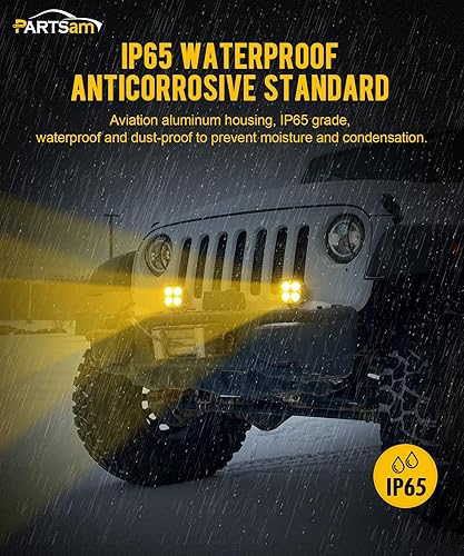 Miniatura 5 de Partsam Luces antiniebla amarillas de 3 pulgadas, cubos impermeables de 30 W, cubos LED Cree para todo terreno, luces de zanja de inundación, luces
