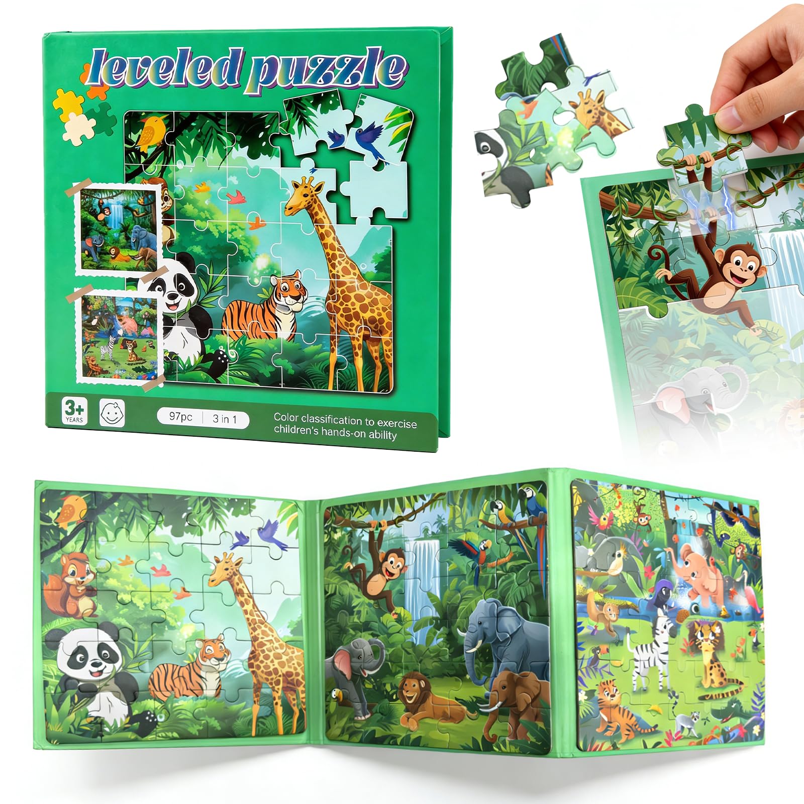 Veloray Puzzle magnetico per bambini dai 3 ai 6 anni - Set 3 in 1 con animali della foresta - 25 pezzi per puzzle su piastra magnetica - Gioco di apprendimento ideale per l'asilo