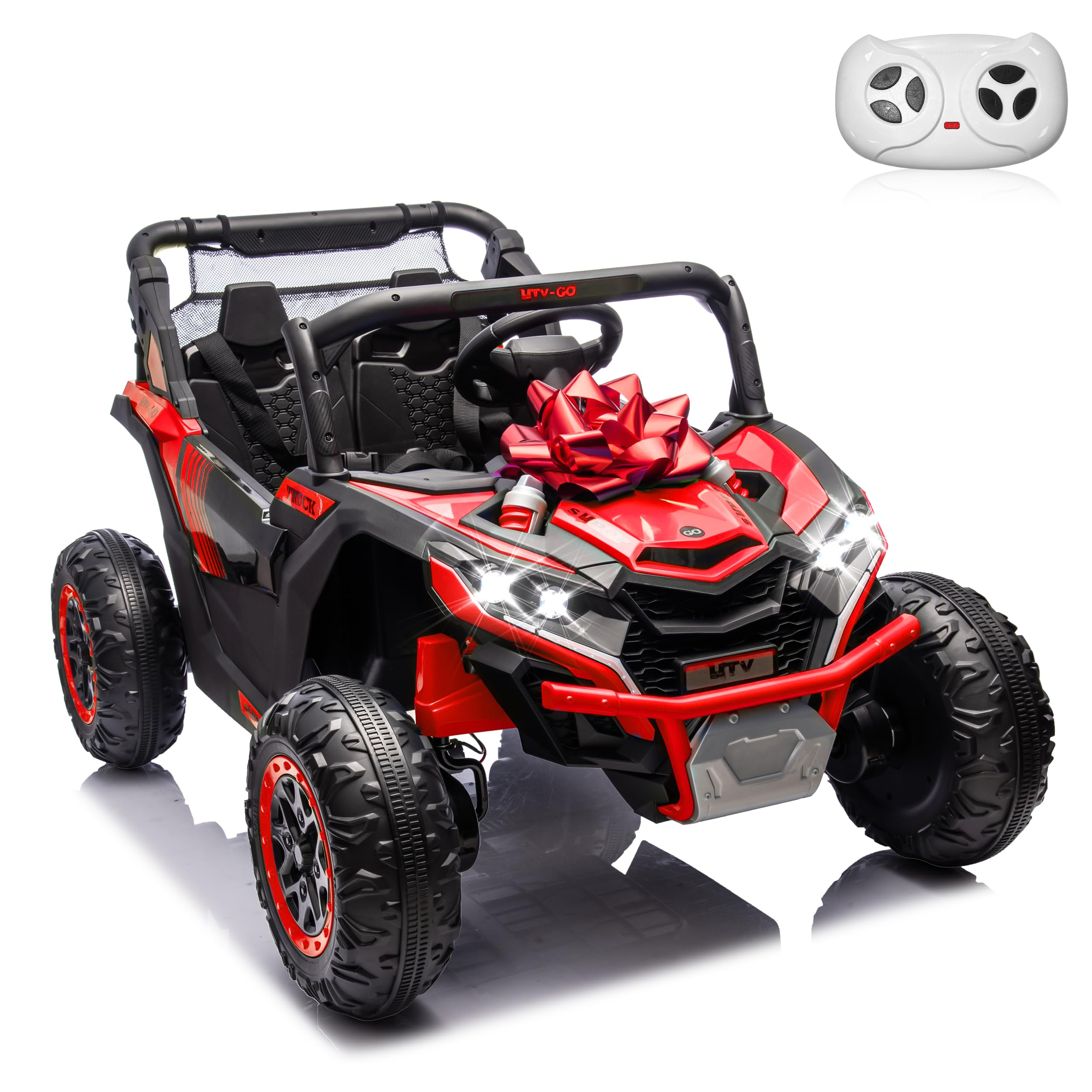 ANRLI 24V Ride on Car 2 Seater Ride on Toys for Big Kids 4WD 4X200W Off-Road Powerful UTV Ride on Truck Electric Vehicle Birthday Gift for Boys & Girls Ages 3-8, Red - 2