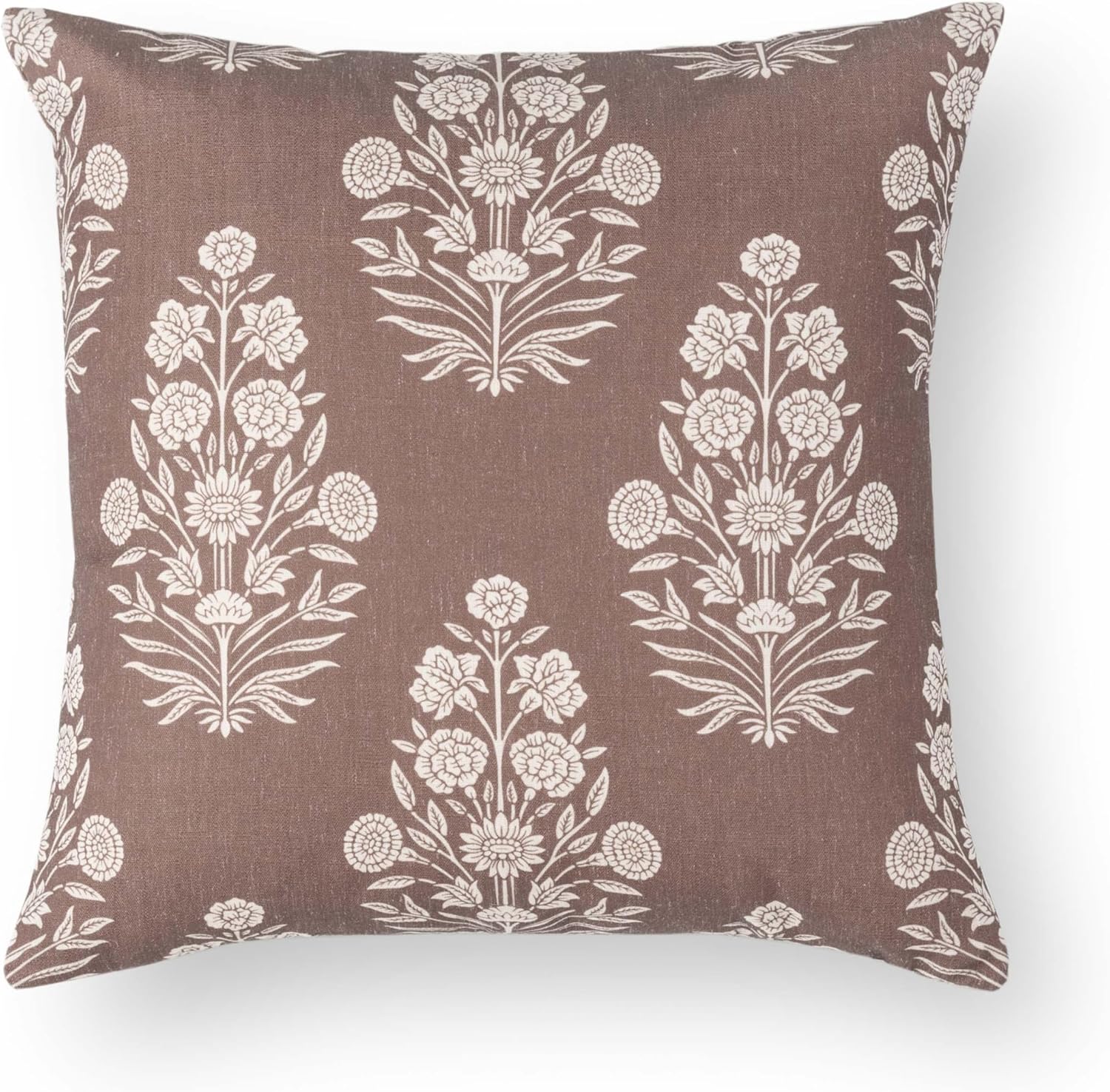 Crumbs Home Modern Farmhouse Fall Linen Indoor Outdoor Throw Pillow Cover Only, 20"x20" Water Repellent for Patio, Backyard, Couch, Cocoa Brown Ivory Cream Floral